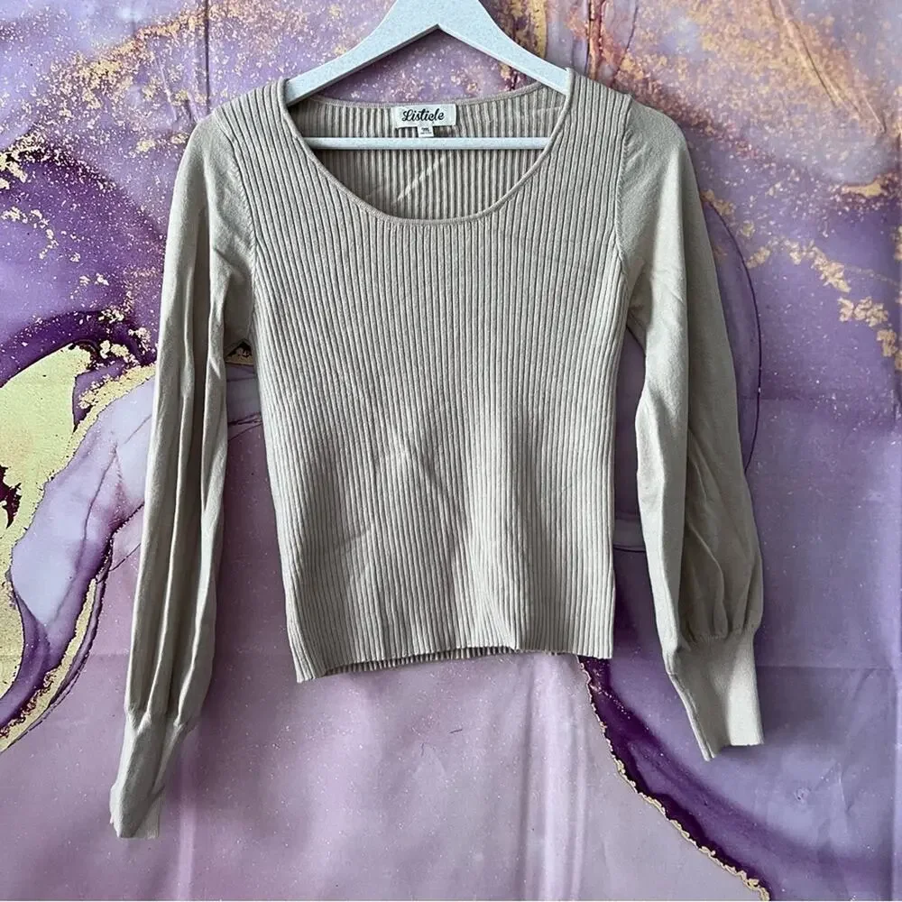 5/$30 Listicle Ribbed Scoop Neck Sweater Cream M